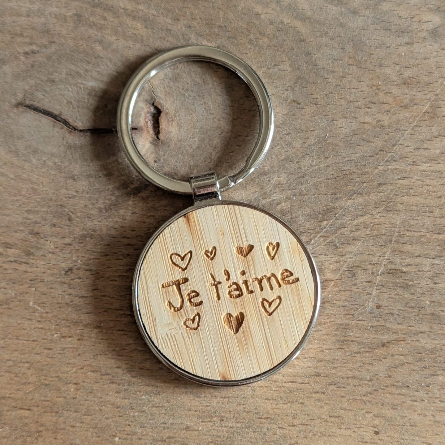 Porte-clef bois métal - Je t'aime