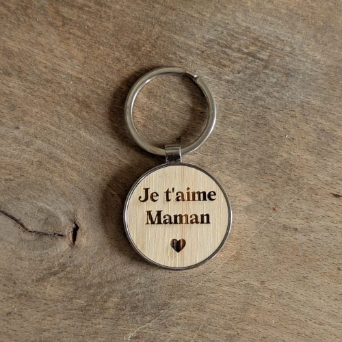 Porte-clef bois métal - Je t'aime Maman