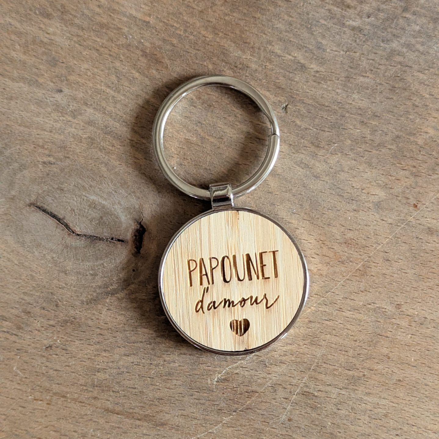 Porte-clef bois métal - Papounet d'amour