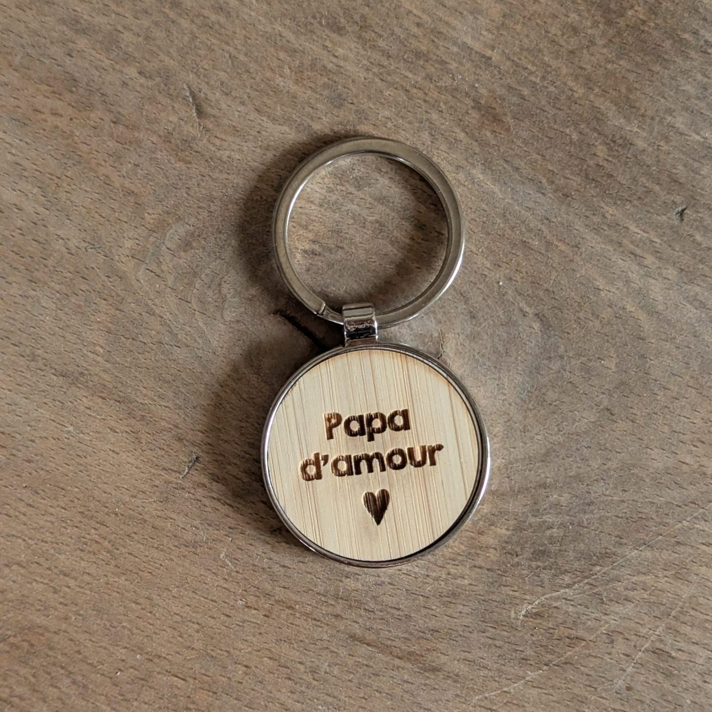 Porte-clef bois métal - Papa d'amour