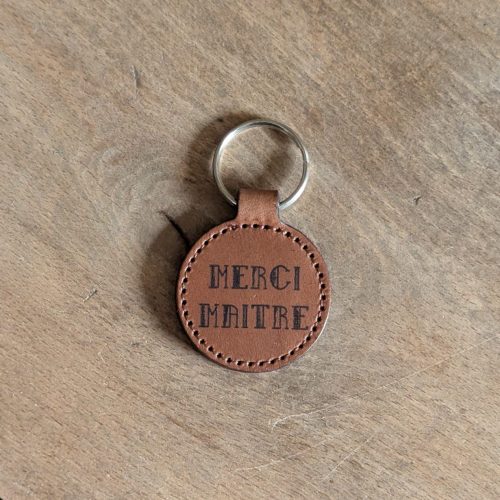 Porte-clés en cuir rond - Merci maître