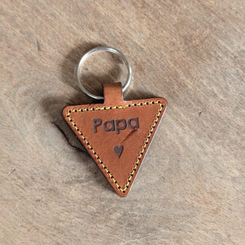 Porte-clés en cuir triangle coutures jaunes - Papa