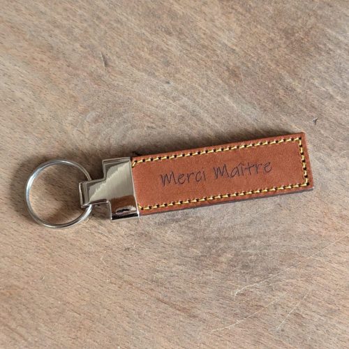 Porte-clés en cuir rectangle - Merci maître