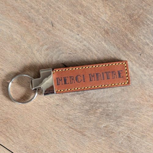 Porte-clés en cuir rectangle - Merci maître