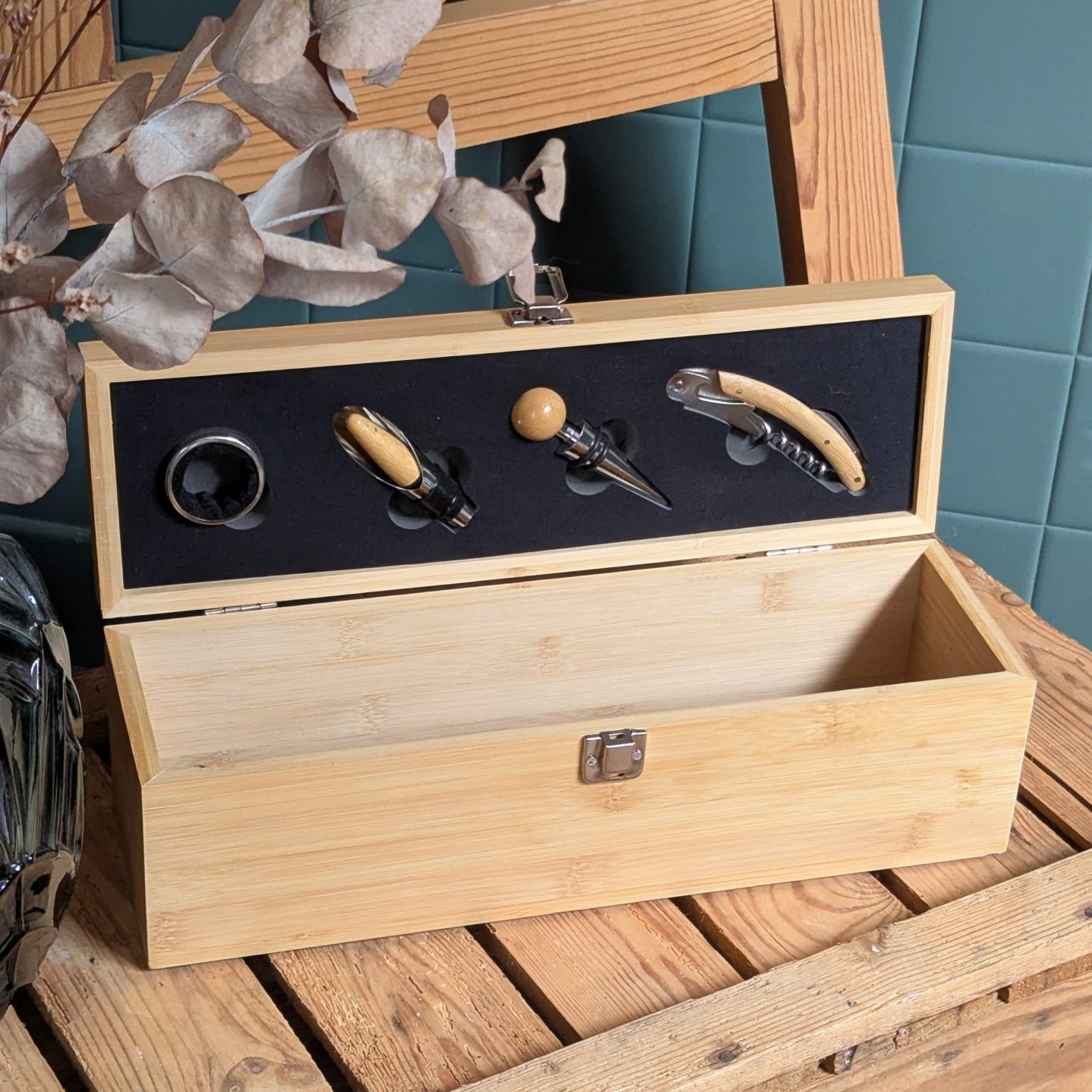 Coffret bouteille de vin en bois – Image 2