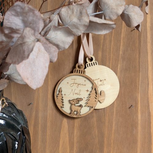 Boule de Noël en bouleau et chêne - RECTO / VERSO